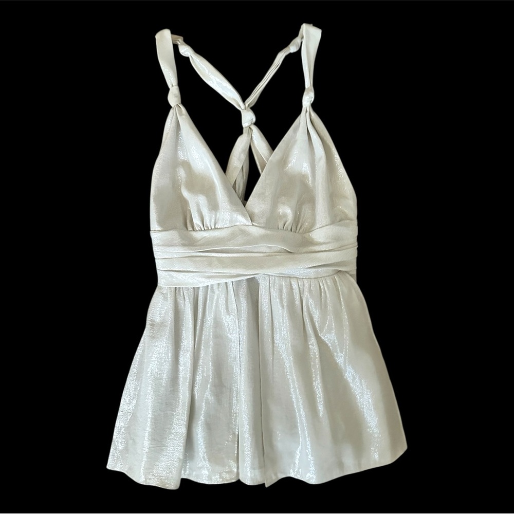 NWOT silk chiffon Shimmering White Halter Top